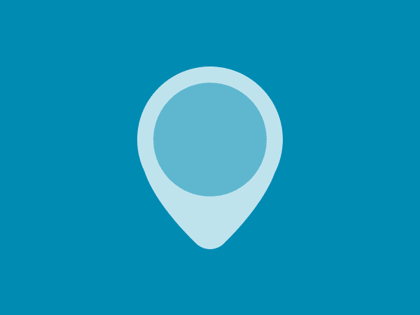 A location pin icon on a blue background.