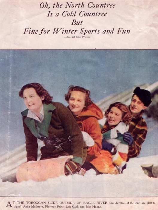 A newspaper ad for winter sports and fun in the north country.