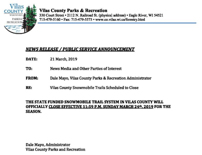 A document with a message about a park and recreation department.