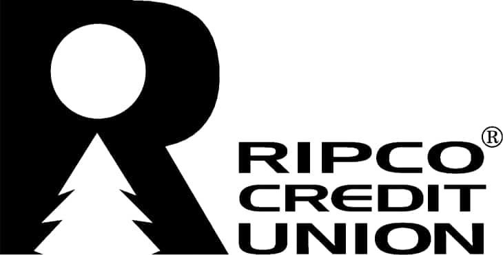 Logo of Ripco Credit Union featuring a large letter "R" with a tree silhouette inside and the text "RIPCO CREDIT UNION" on the right.