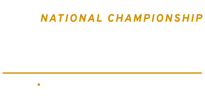Logo featuring the words 'national championship' in orange above a stylized, horizontal silhouette of a key in the same color.