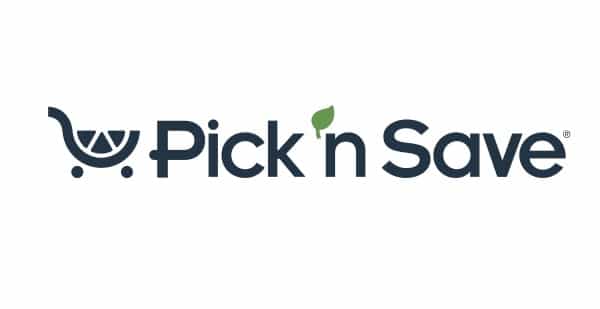 Pick 'n Save grocery store logo featuring a stylized shopping cart with lemon slice wheels and a green leaf above the 'n'.