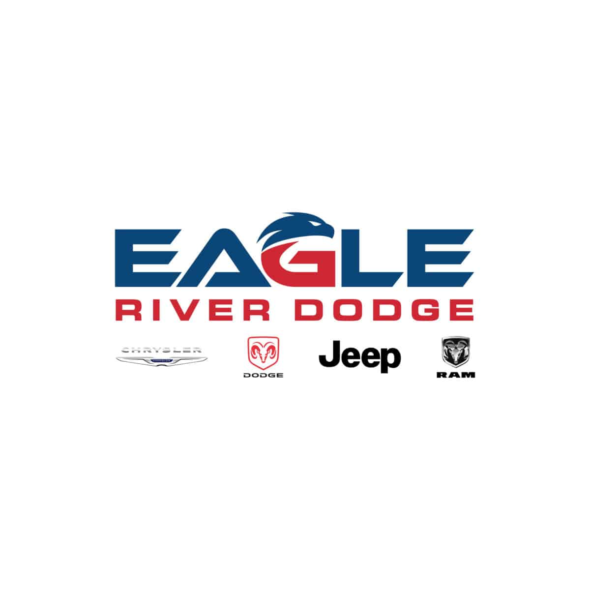 Eagle River Dodge dealership logo, featuring Chrysler, Dodge, Jeep, and Ram logos underneath.