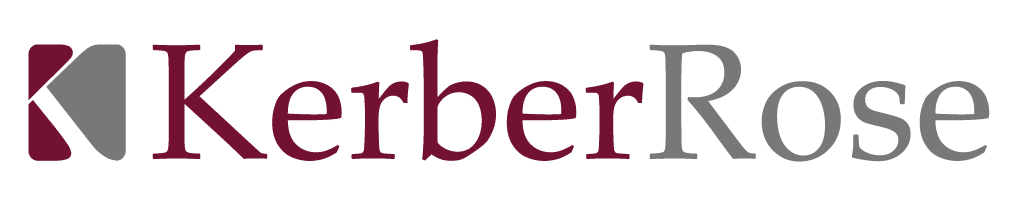 The KerberRose logo features the name "KerberRose" in maroon and gray letters, with a stylized "K" in a combination of maroon and gray to the left of the text, perfectly complementing their accounting services.