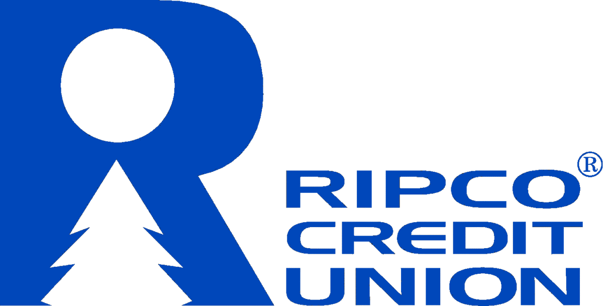 New Brand Blue Logo Large Blue "R" logo with a stylized tree inside, next to the text "RIPCO CREDIT UNION" in blue capital letters.