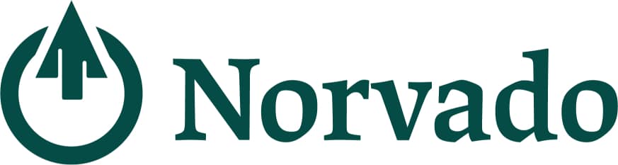 Green Norvado logo with a stylized arrow symbol formed by lines inside a circular shape on the left, followed by the name "Norvado" in green text.