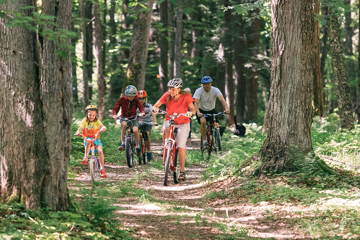 Family on biking trail