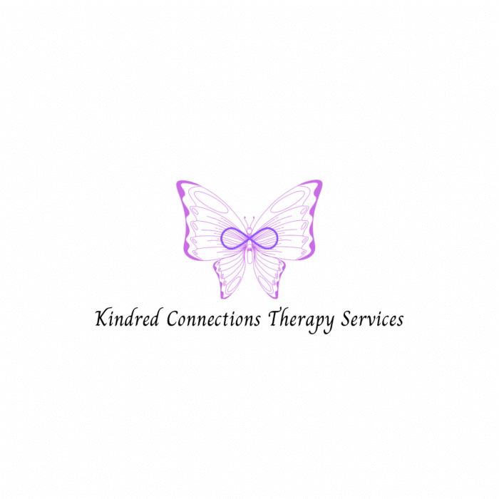 Logo of Kindred Connections Therapy Services featuring a purple butterfly above the company name in elegant black script.