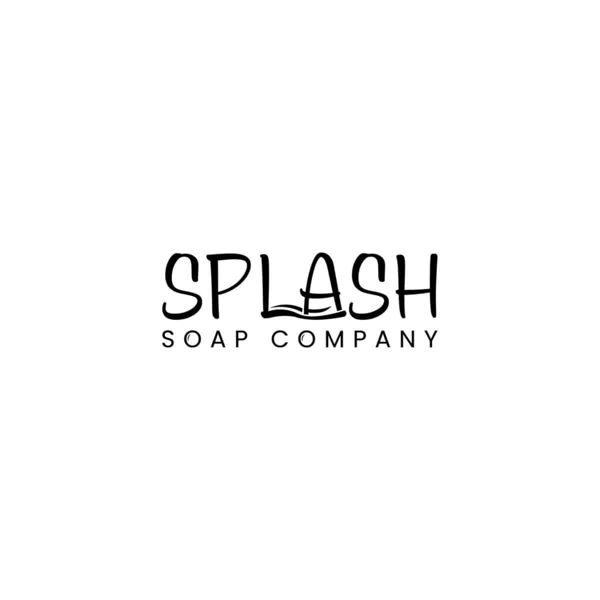Logo of Splash Soap Company featuring the company name in stylized black text with a wave design integrated into the letter "A" in "SPLASH".