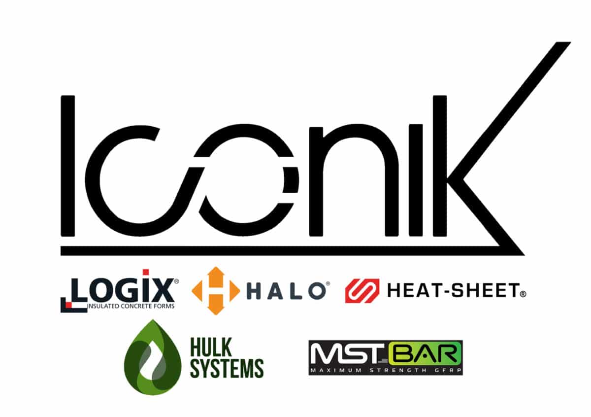 Iconik logo with logos of associated brands underneath: LOGIX, HALO, HEAT-SHEET, HULK SYSTEMS, and MST.BAR.