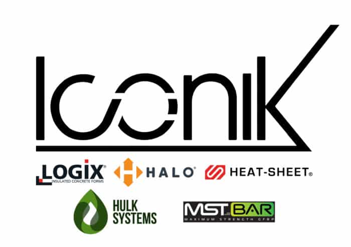 Iconik logo with logos of associated brands underneath: LOGIX, HALO, HEAT-SHEET, HULK SYSTEMS, and MST.BAR.