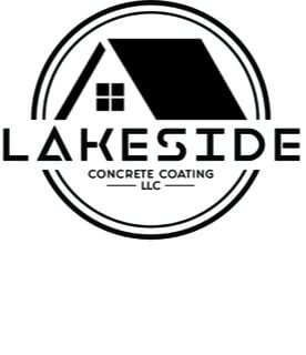 Logo for Lakeside Concrete Coating LLC, featuring a minimalist black and white design with a house icon on top and company name in bold text below.