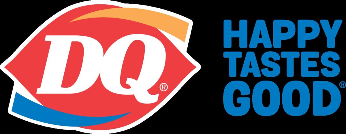 Dairy Queen logo next to the slogan "Happy Tastes Good" in bold blue text.