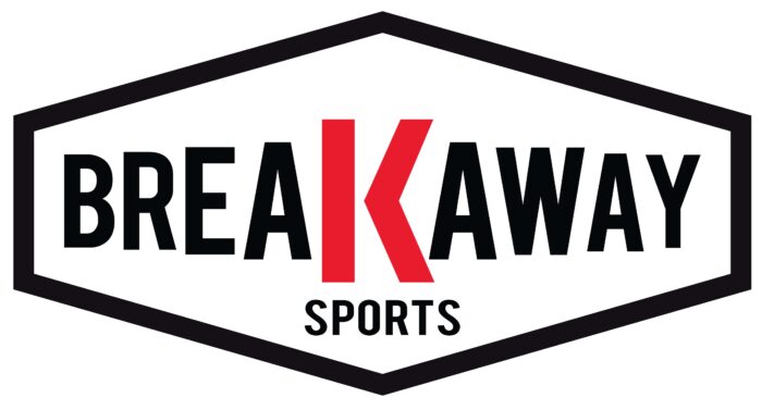 Breakaway Sports 21 Logo for "Breakaway Sports" with the letter "K" in red and larger font, inside a black hexagonal border.