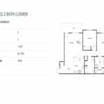 Floor plan for a 2 bed, 2 bath lower apartment with 1,067 sq. ft.; rent is $1,795 per month with a $500 deposit.