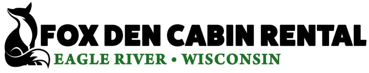fox-den-cabin-logo1 Logo for Fox Den Cabin Rental with a stylized fox silhouette. Text reads: "Fox Den Cabin Rental, Eagle River, Wisconsin.