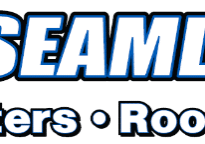 Logo for AA Seamless LLC with bold blue text reading “Gutters · Roofing” below the company name.