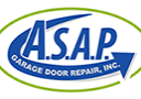 Logo of ASAP Garage Door Repair, Inc. with "A.S.A.P" in bold blue letters, surrounded by a green oval and an arrow pointing right, symbolizing quick and reliable garage door services.