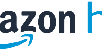 Amazon hub logo featuring the company's name in blue with a smiling arrow underneath.