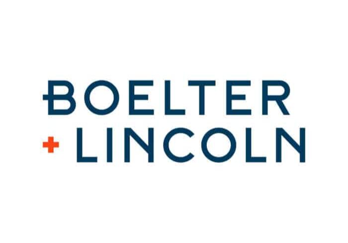 Logo of Boelter + Lincoln, with bold blue text and an orange plus sign, on a white background.