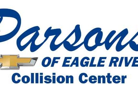 Parsons of Eagle River Collision Center logo with blue text and a yellow Chevrolet emblem.
