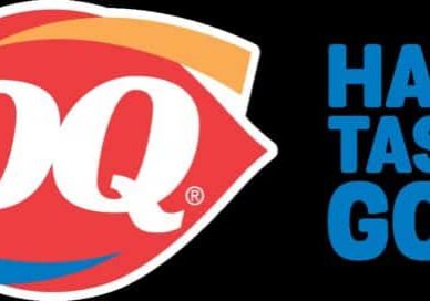 Dairy Queen logo next to the slogan "Happy Tastes Good" in bold blue text.