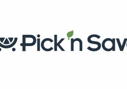 Pick 'n Save grocery store logo featuring a stylized shopping cart with lemon slice wheels and a green leaf above the 'n'.