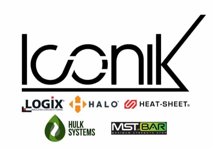 Iconik logo with logos of associated brands underneath: LOGIX, HALO, HEAT-SHEET, HULK SYSTEMS, and MST.BAR.