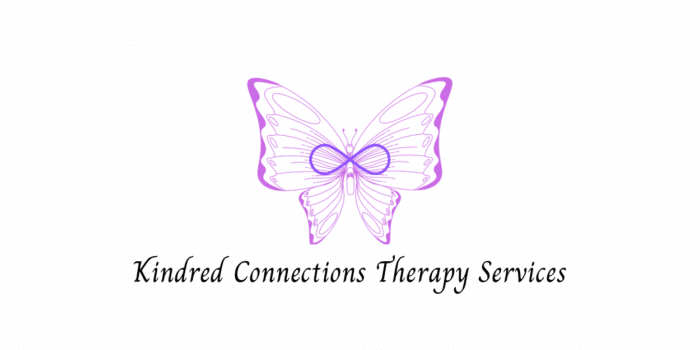 Logo of Kindred Connections Therapy Services featuring a purple butterfly above the company name in elegant black script.