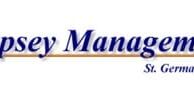 Logo of Cropsey Management featuring a stylized triangle on the left. The text reads “Cropsey Management, St. Germain, Wisconsin” in blue font.