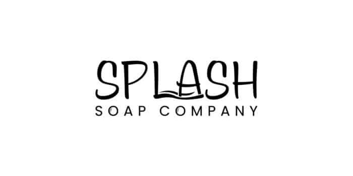 Logo of Splash Soap Company featuring the company name in stylized black text with a wave design integrated into the letter "A" in "SPLASH".