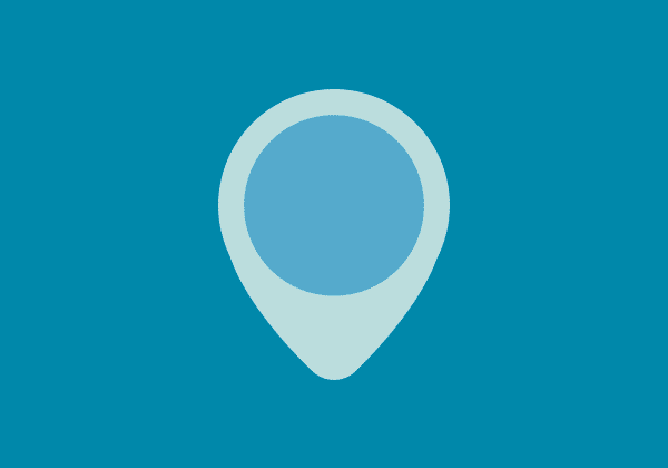 A location pin icon on a blue background.