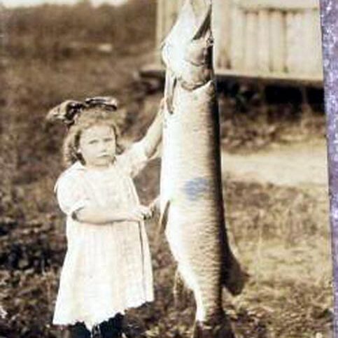 A girl holding a large fish.